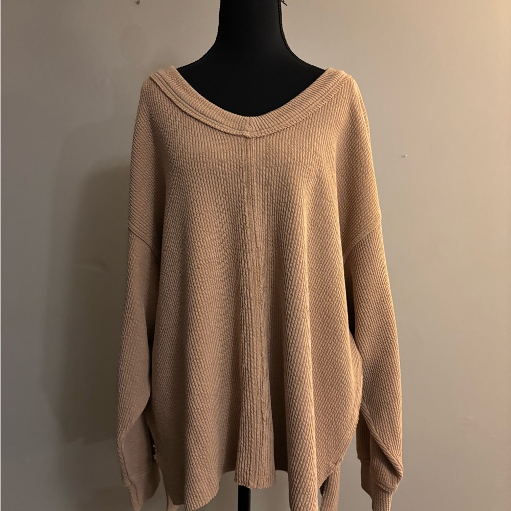 Aerie Tan V-Neck Sweater Relaxed Fit